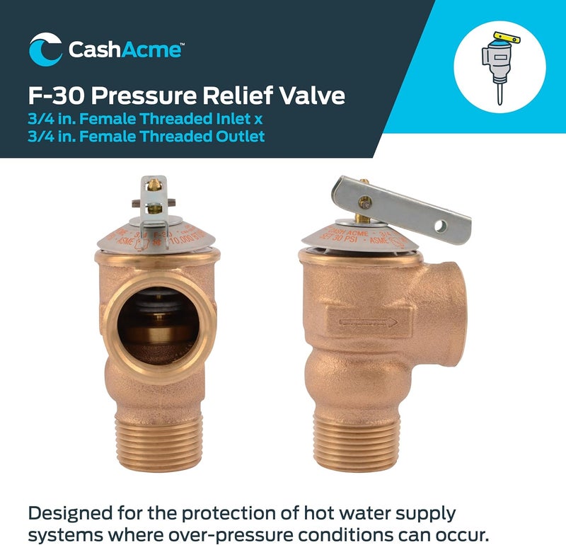 Cash Acme 3/4 Inch F-30 Safety Relief Pressure Release Valve - Durable Brass Plumbing Fitting - Image 2